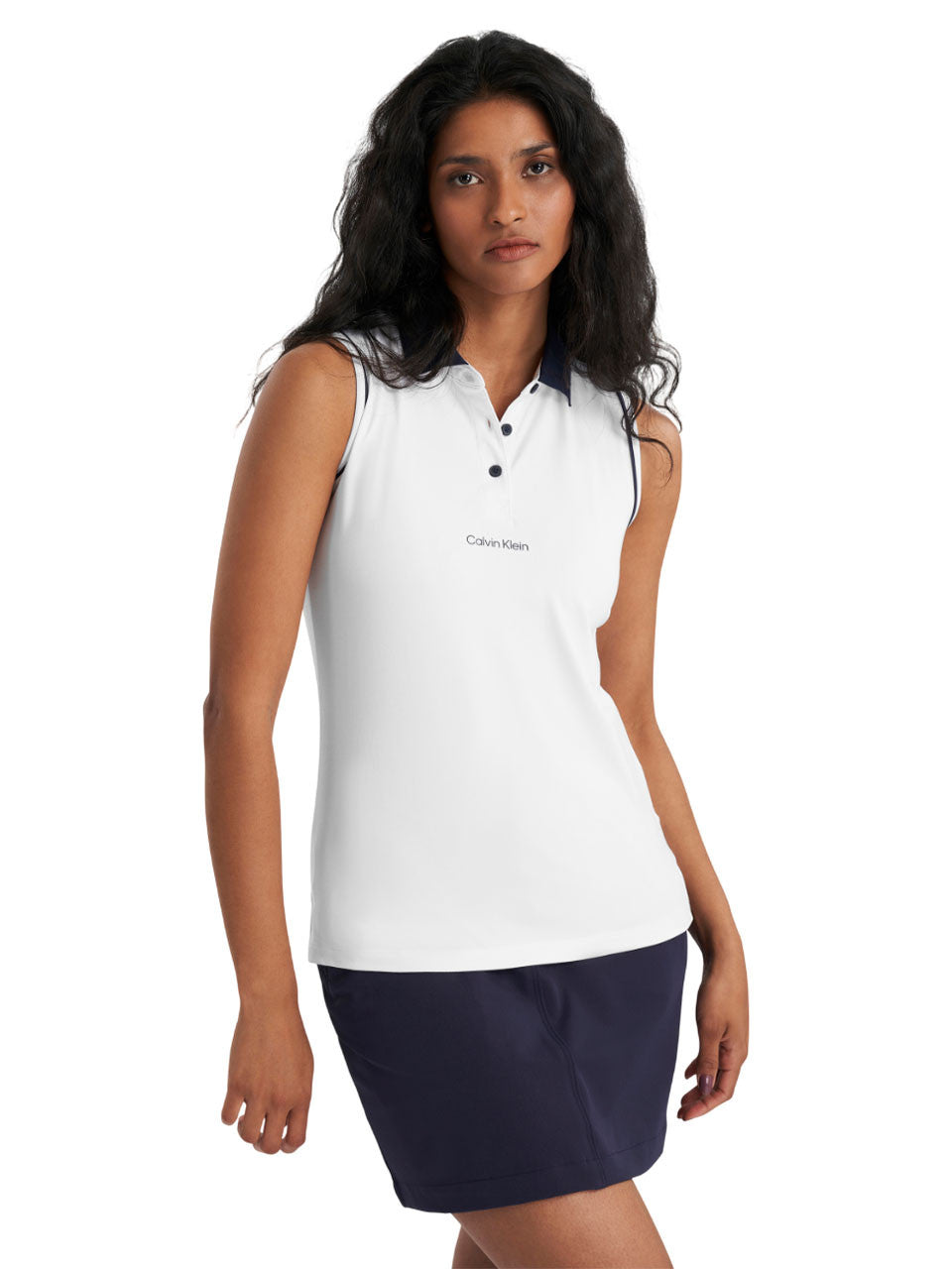 Calvin Klein Womens Manelle Sleeveless Polo - White