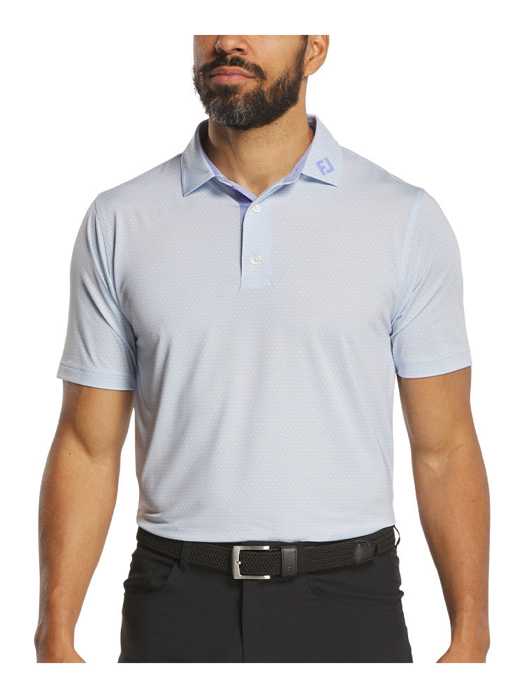 FootJoy Deco Diamond Print Lisle Polo Shirt (Athletic Fit) - Ice Water/Peri