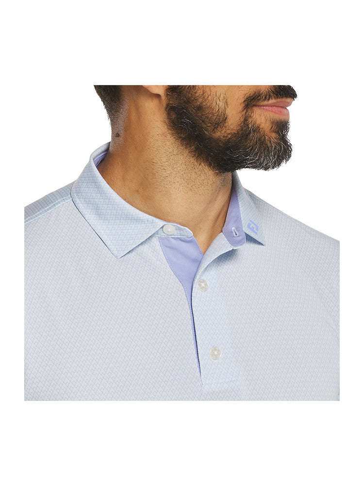 FootJoy Deco Diamond Print Lisle Polo Shirt (Athletic Fit) - Ice Water/Peri