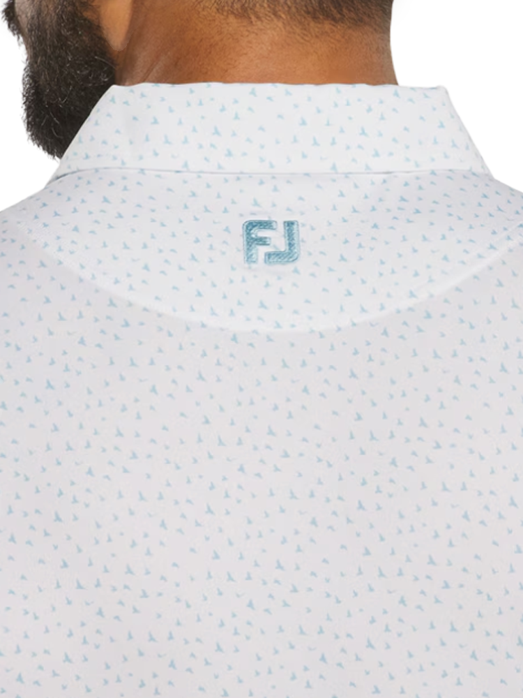 FootJoy Bird Print Lisle Polo Shirt (Athletic Fit) - White/Air Blue