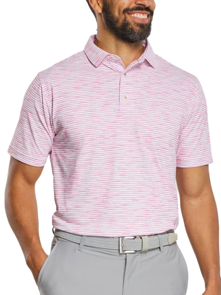 FootJoy Broken Stripe Pique Polo Shirt - White/Magenta