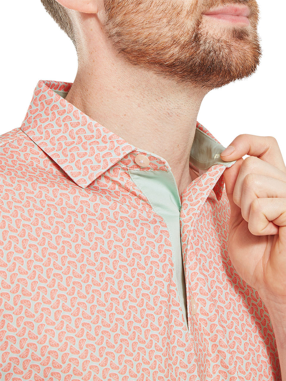 FootJoy Citrus Print Lisle Polo Shirt (Athletic Fit) - Orange/Pistachio