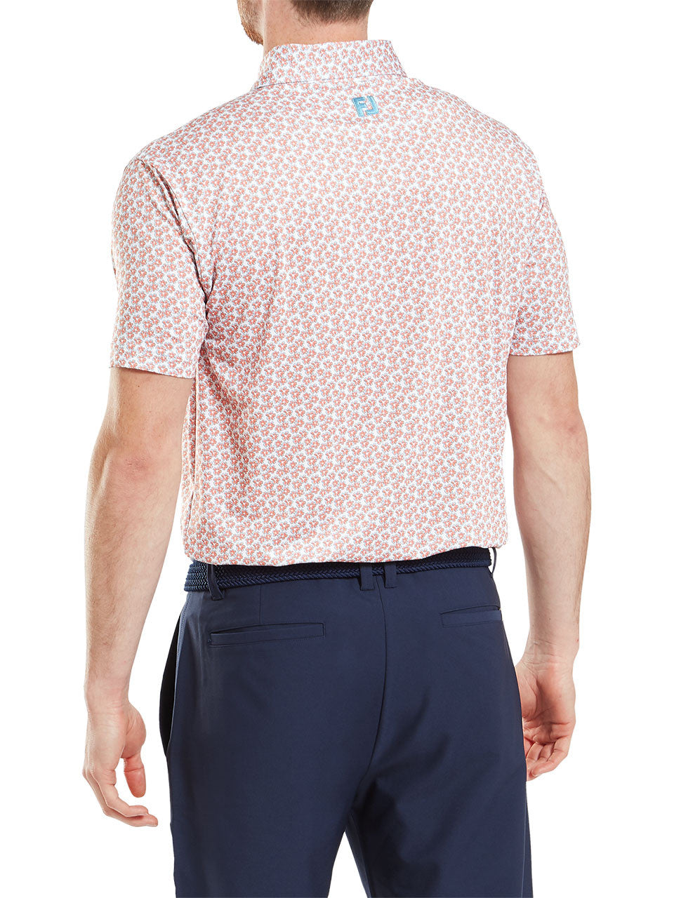 FootJoy Floral Sketch Lisle Polo Shirt (Athletic Fit) - Orange/White
