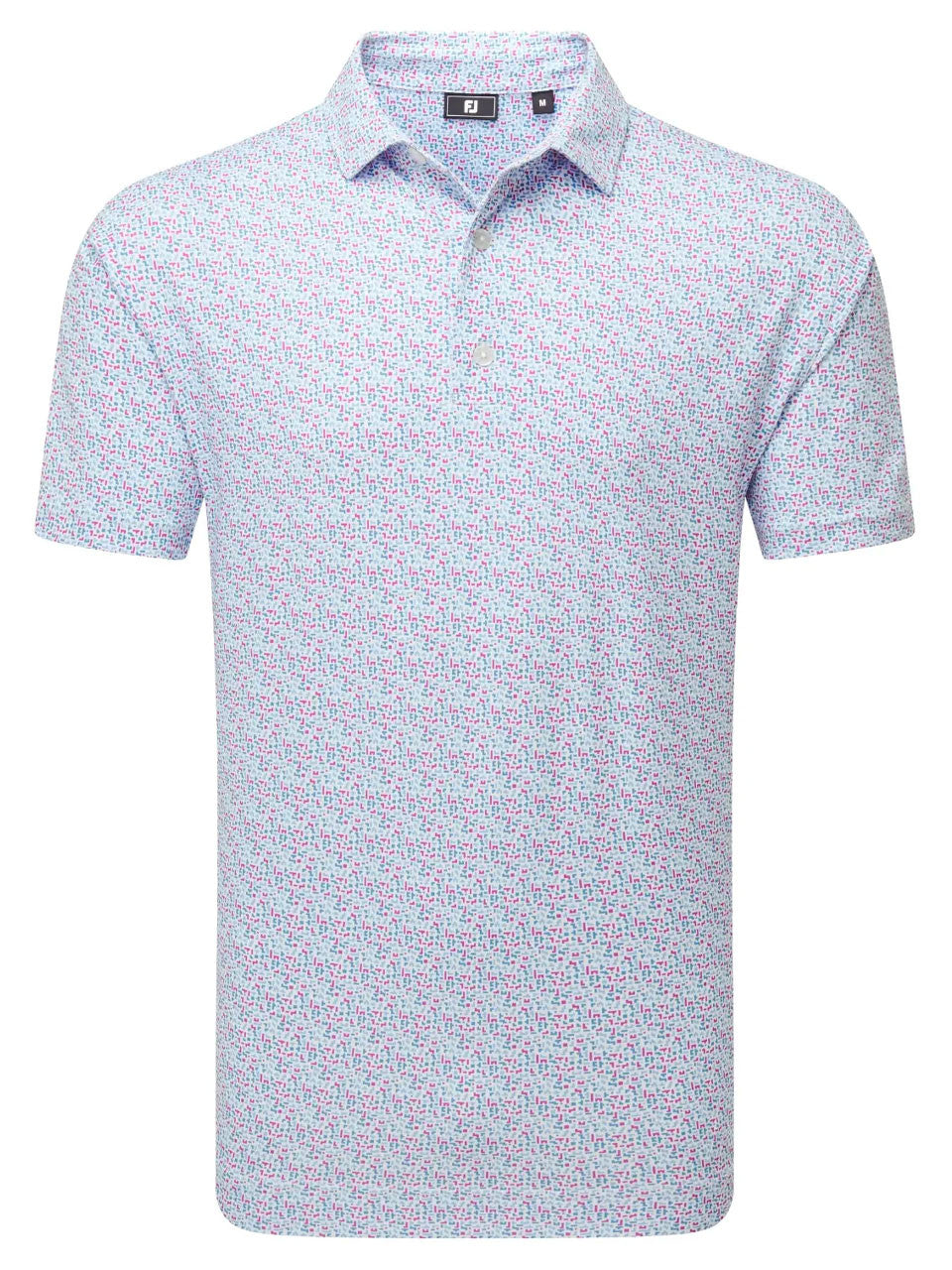 FootJoy Gamer Print Pique Polo Shirt (Athletic Fit) - White/Air Blue/Magenta