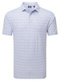 FootJoy Gamer Print Pique Polo Shirt (Athletic Fit) - White/Air Blue/Magenta