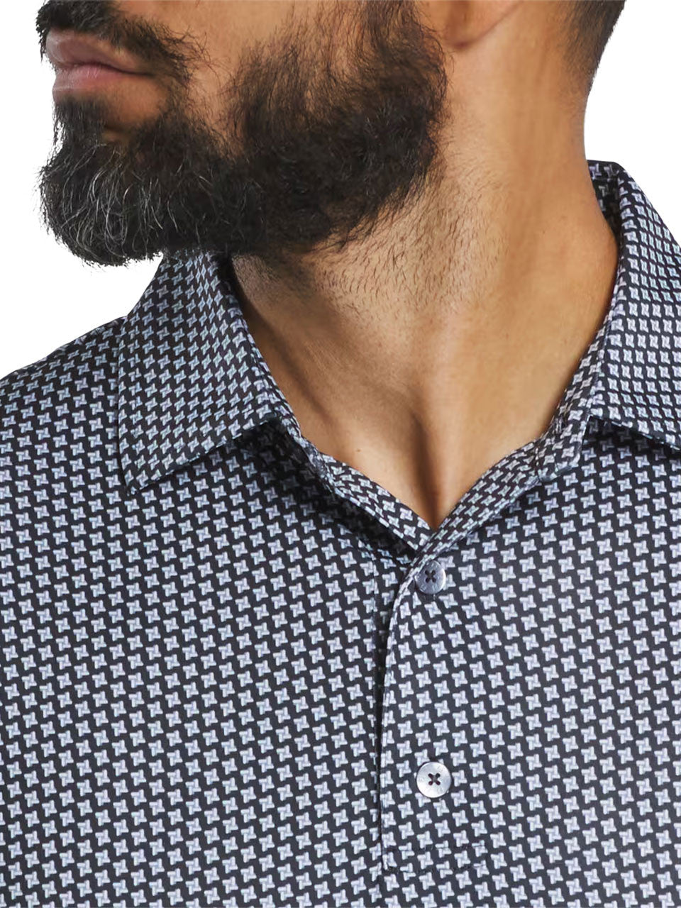 FootJoy Lisle Houndstooth Geo Print Polo (Athletic Fit) - Blk/White/Flint