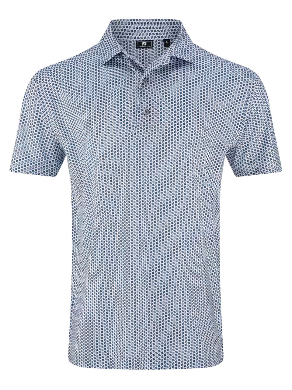 FootJoy Lisle Houndstooth Geo Print Polo (Athletic Fit) - White/Navy/Grey