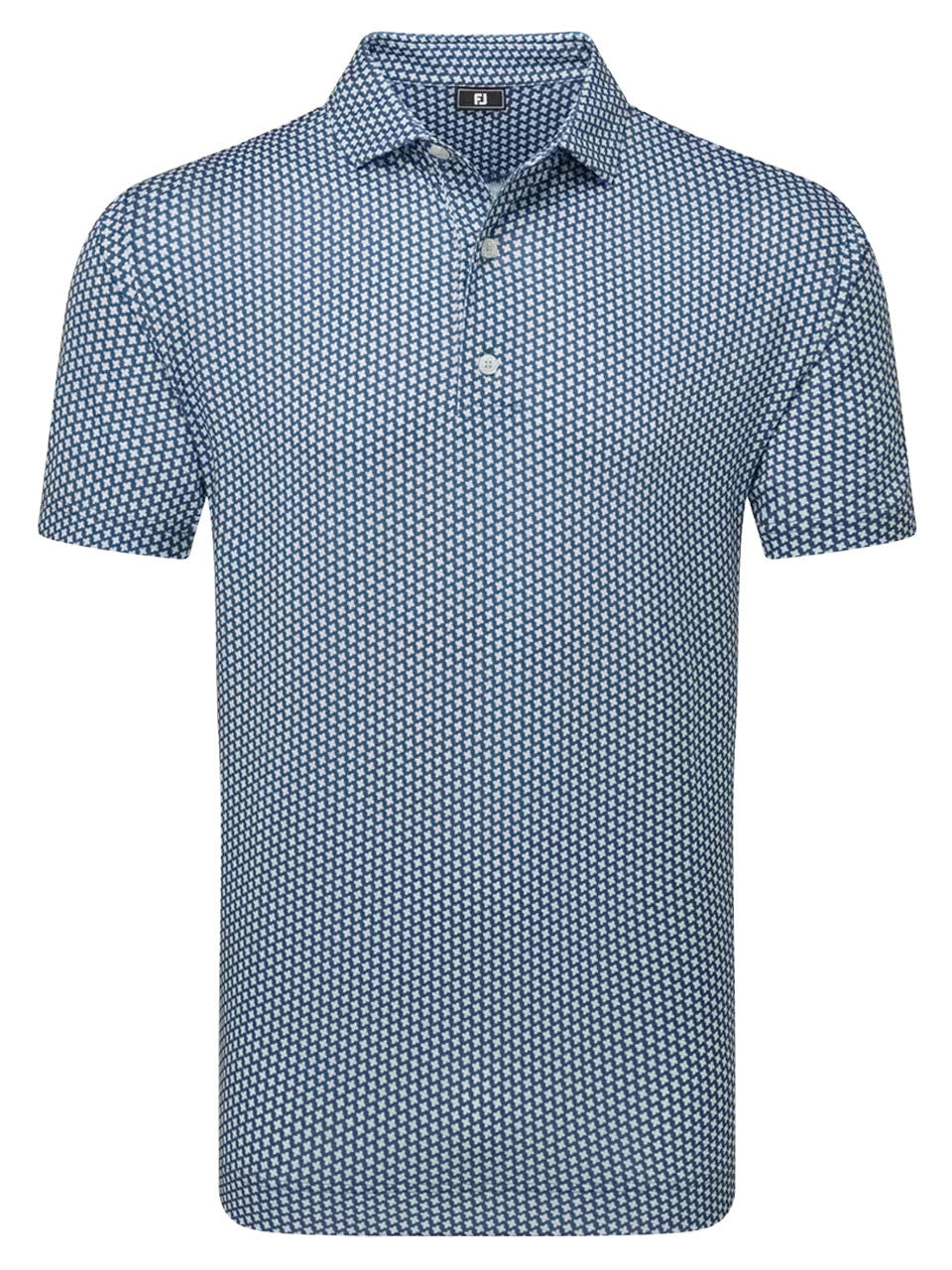 FootJoy Lisle Houndstooth Geo Print Polo Shirt (Athletic Fit) - Denim/Sky/White