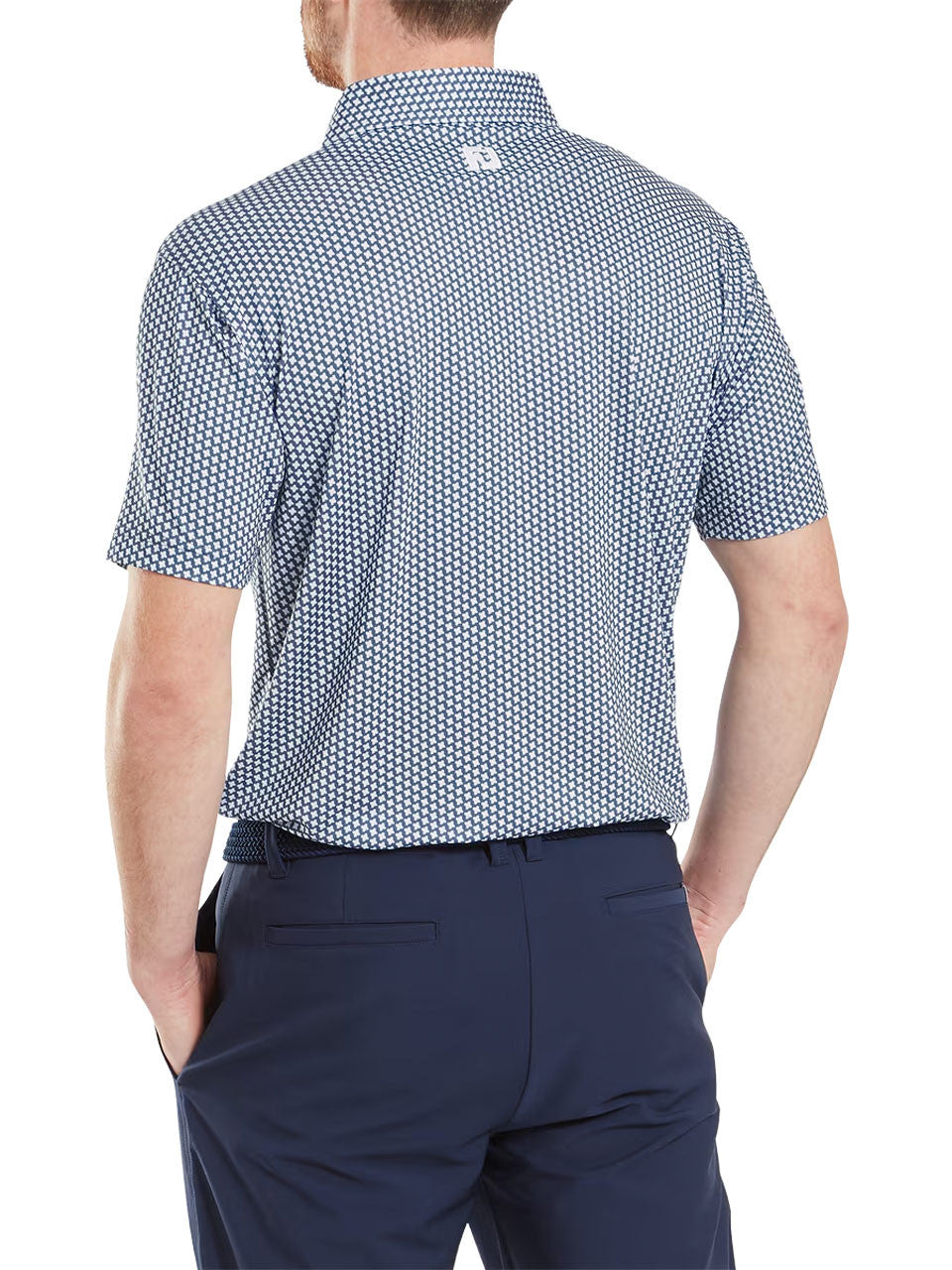 FootJoy Lisle Houndstooth Geo Print Polo Shirt (Athletic Fit) - Denim/Sky/White