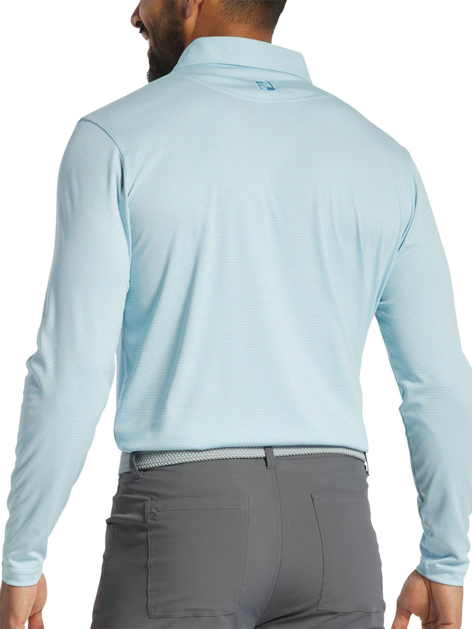FootJoy Performance Long Sleeve Stripe Collared Polo Shirt - Sky