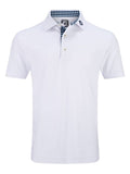 FootJoy Pique Solid Gingham Trim Golf Shirt (Athletic Fit) - White/Navy