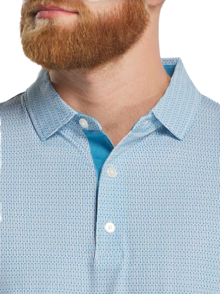 FootJoy Tee Geo Print Lisle Polo Shirt (Athletic Fit) - High Tide
