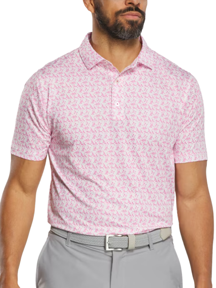 FootJoy Vintage Floral Lisle Polo Shirt (Athletic Fit) - White/Magenta-GolfMaker