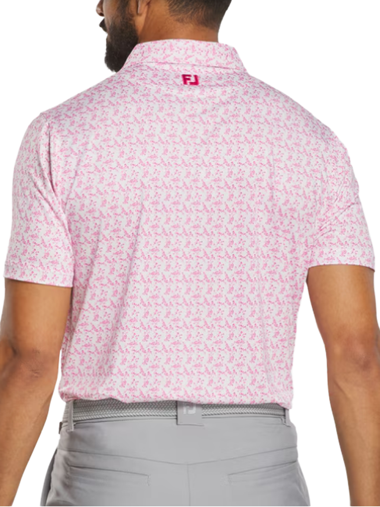 FootJoy Vintage Floral Lisle Polo Shirt (Athletic Fit) - White/Magenta-GolfMaker