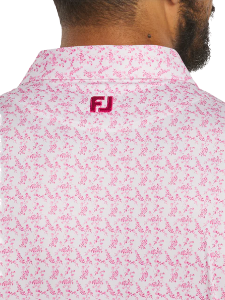 FootJoy Vintage Floral Lisle Polo Shirt (Athletic Fit) - White/Magenta