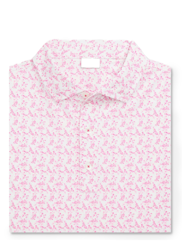 FootJoy Vintage Floral Lisle Polo Shirt (Athletic Fit) - White/Magenta-GolfMaker