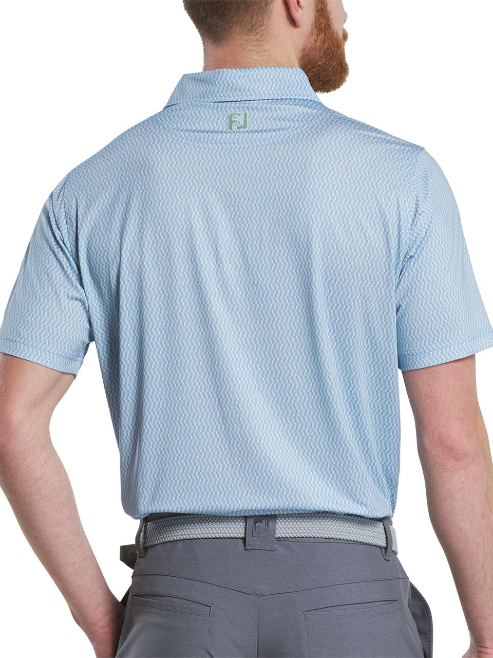 FootJoy Wiggle Print Lisle Polo Shirt - Blue Jay/Pistachio