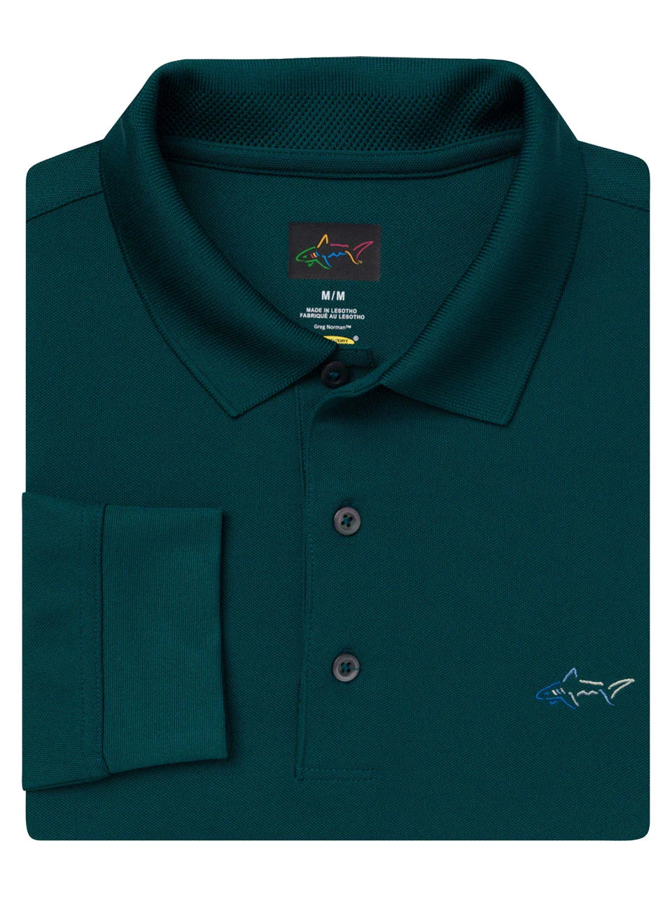Greg Norman Long Sleeve Pique Shark Polo - Dark Sea