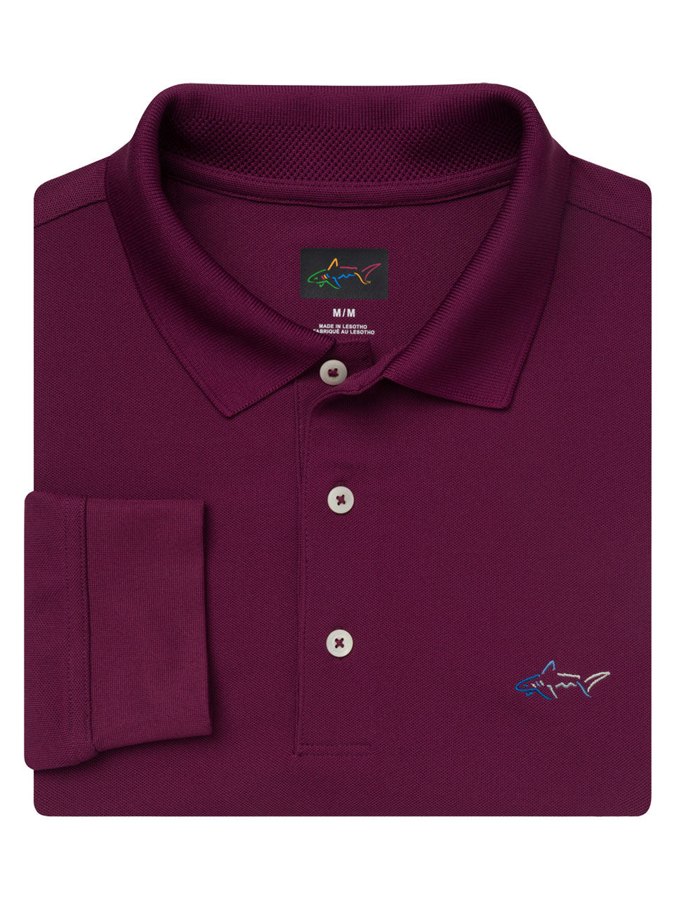 Greg Norman Long Sleeve Pique Shark Polo - Grape Wine