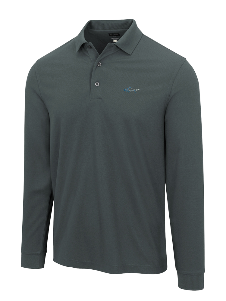 Greg Norman Long Sleeve Pique Shark Polo - Iron Gate