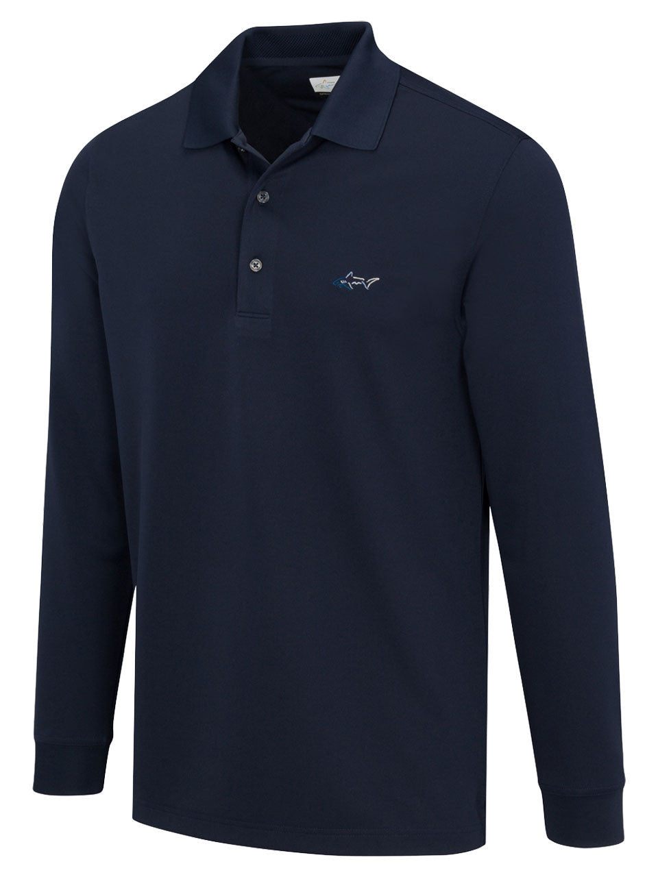 Greg Norman Long Sleeve Pique Shark Polo - Navy