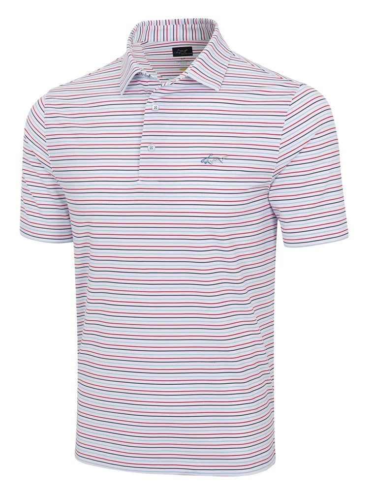 Greg Norman ML75 Stretch Jersey Game Day Stripe Polo - White