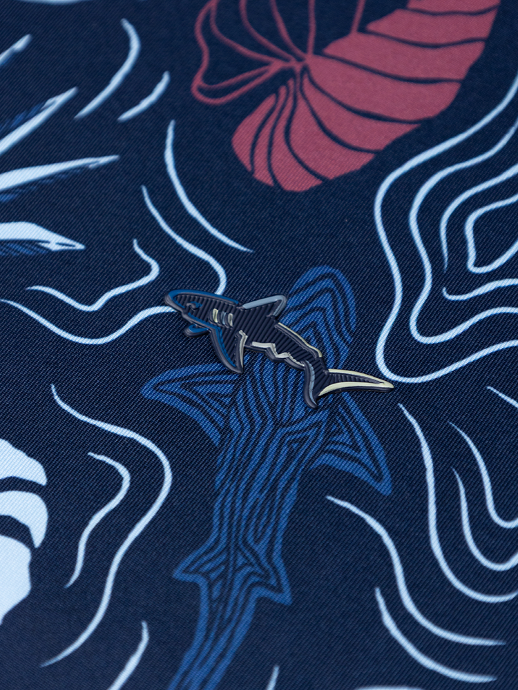 Greg Norman ML75 Stretch Tropical Sharks Polo - Navy