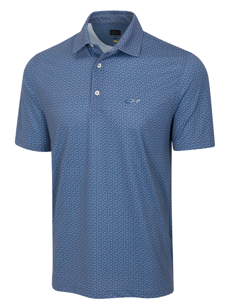 Greg Norman Play Dry Mini Abstract Spread Polo - Vintage Indigo
