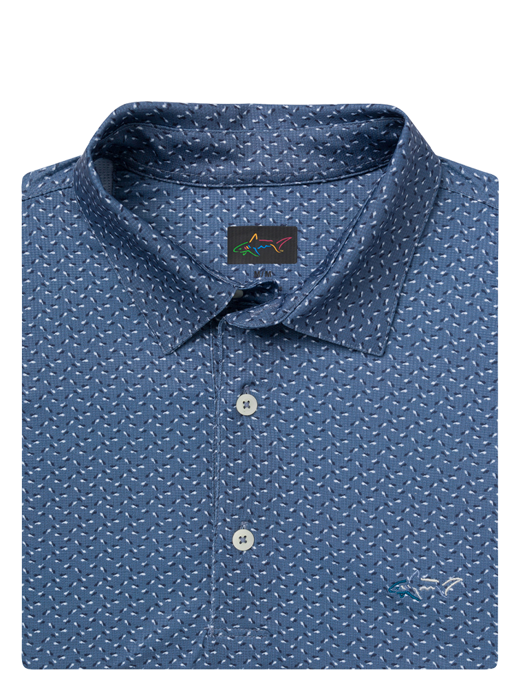 Greg Norman Play Dry Mini Abstract Spread Polo - Vintage Indigo-GolfMaker