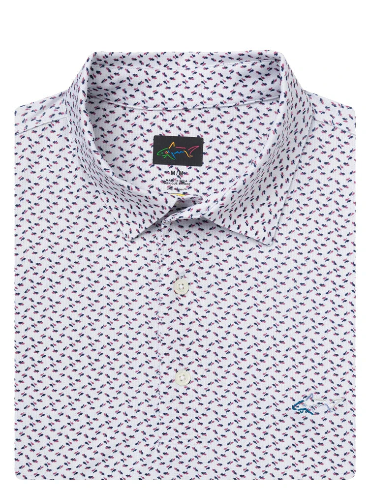 Greg Norman Play Dry Mini Abstract Spread Polo - White