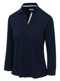 Greg Norman Women's Banner 3/4 Sleeve English Collar Polo - Navy