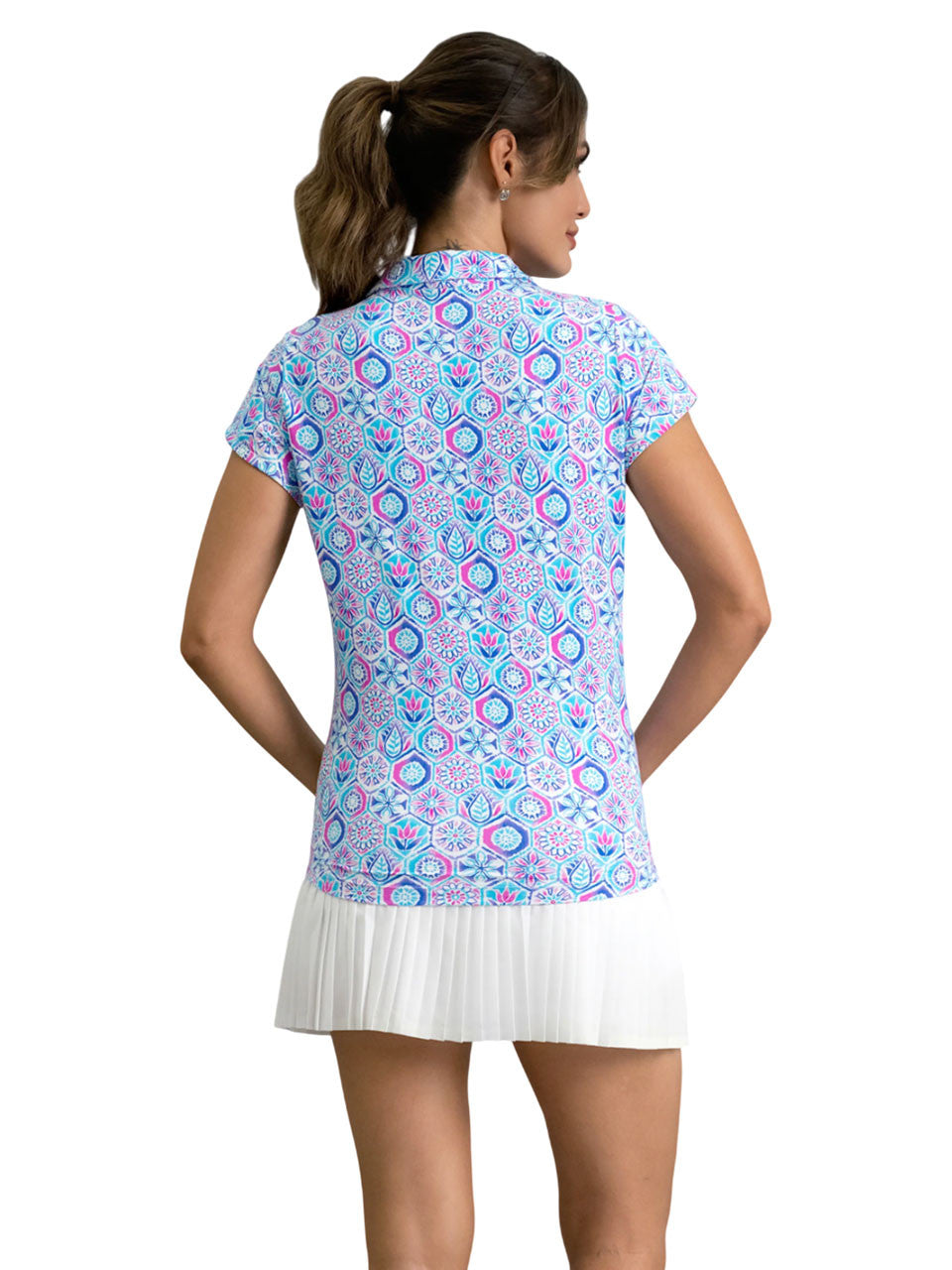 IBKUL Alexis Tulip Short Sleeve Polo - Turquoise Multi