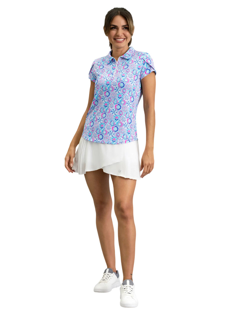 IBKUL Alexis Tulip Short Sleeve Polo - Turquoise Multi