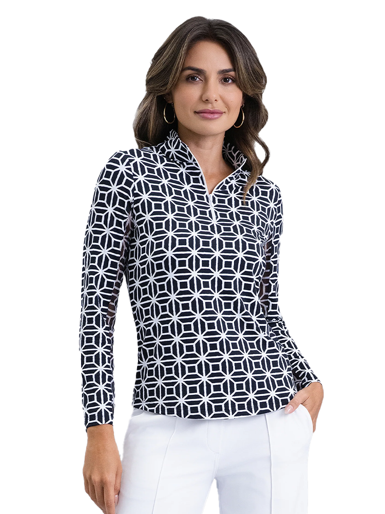 IBKUL Carolyn Long Sleeve Mock Neck Top - Black