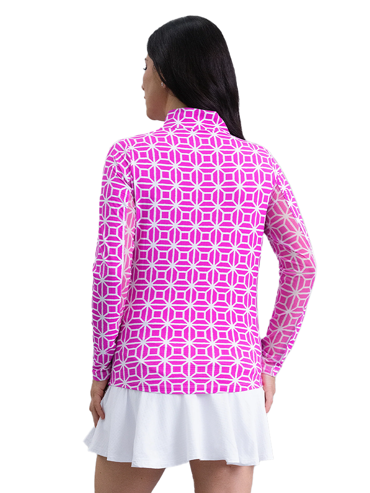 IBKUL Carolyn Long Sleeve Mock Neck Top - Hot Pink