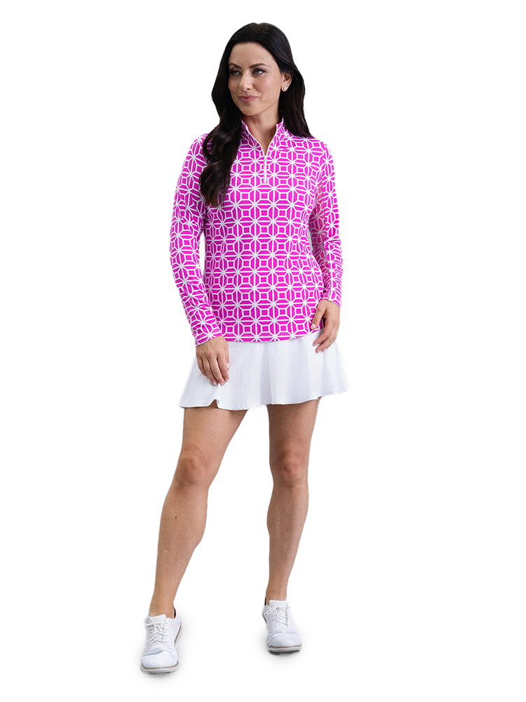 IBKUL Carolyn Long Sleeve Mock Neck Top - Hot Pink