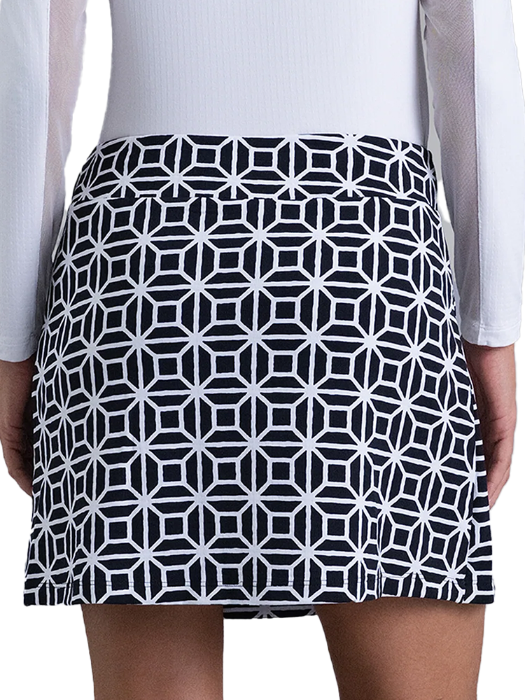 IBKUL Carolyn Print Faux Wrap Skort (16.5") - Black