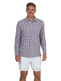 IBKUL Chaos Print Long Sleeve Polo - Lt. Pink/Charcoal