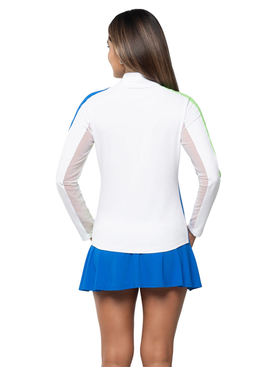 IBKUL Colour Block Long Sleeve Mock Neck Top - Blue/Lime