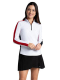 IBKUL Colour Block Long Sleeve Mock Neck Top - Red/Black