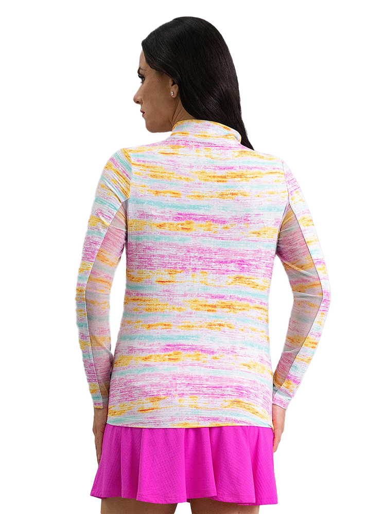 IBKUL Gia Long Sleeve Mock Neck Top - Hot Pink Multi