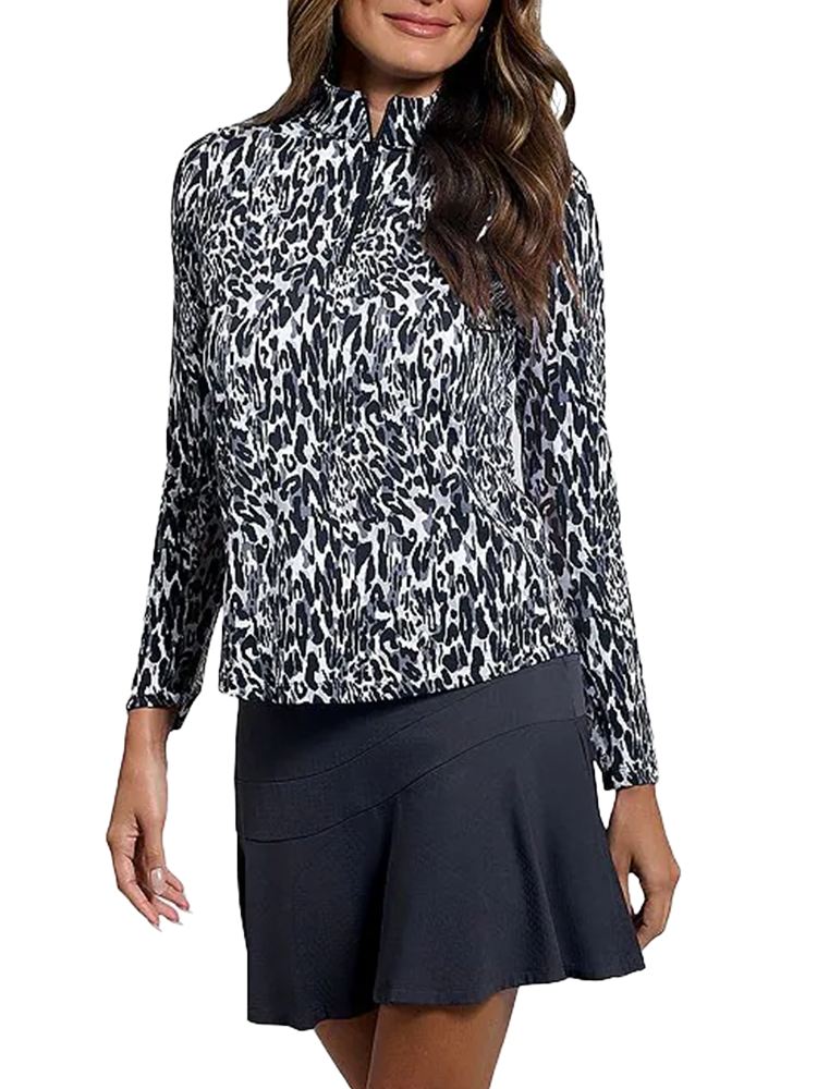 IBKUL Karen Long Sleeve Mock Neck Top - Black/Grey