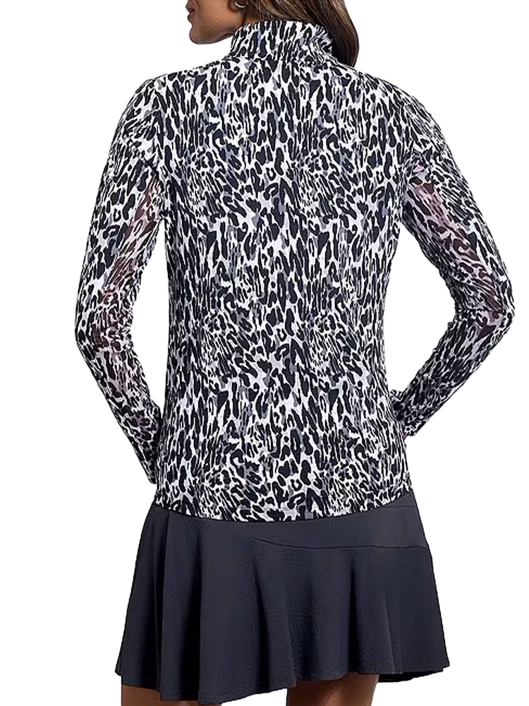 IBKUL Karen Long Sleeve Mock Neck Top - Black/Grey