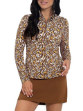 IBKUL Karen Long Sleeve Mock Neck Top - Brown/Tan
