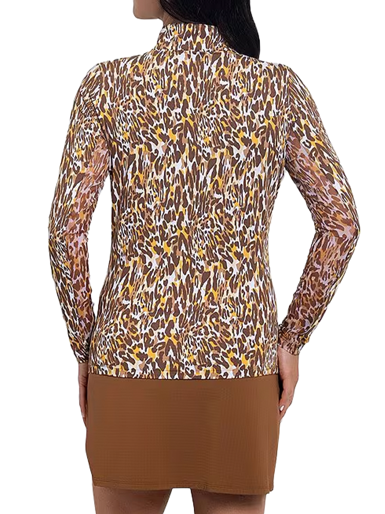 IBKUL Karen Long Sleeve Mock Neck Top - Brown/Tan
