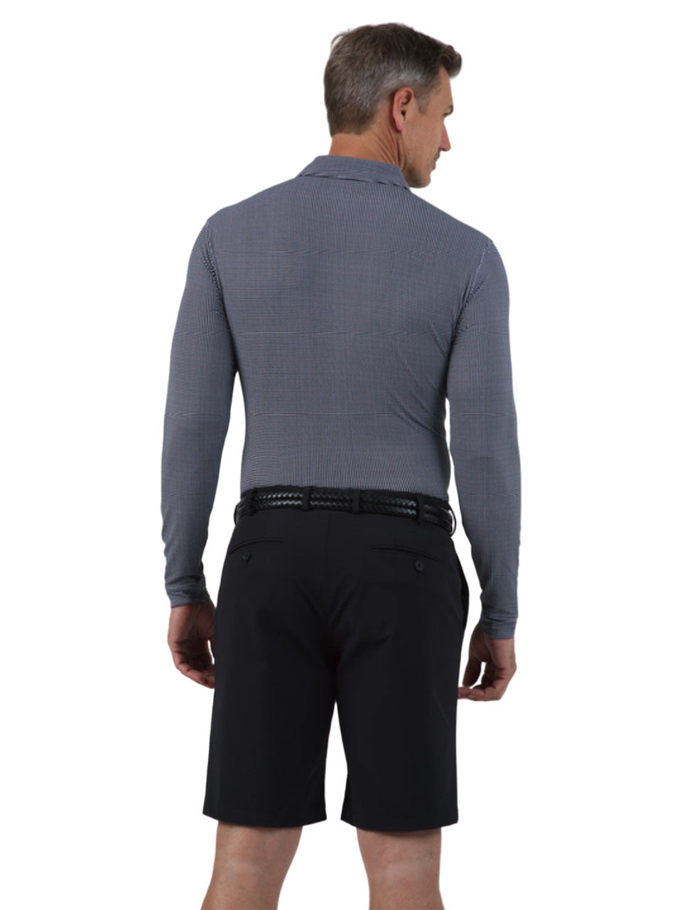 IBKUL Mini Check Print Long Sleeve Polo (Modern Fit) - Black/White
