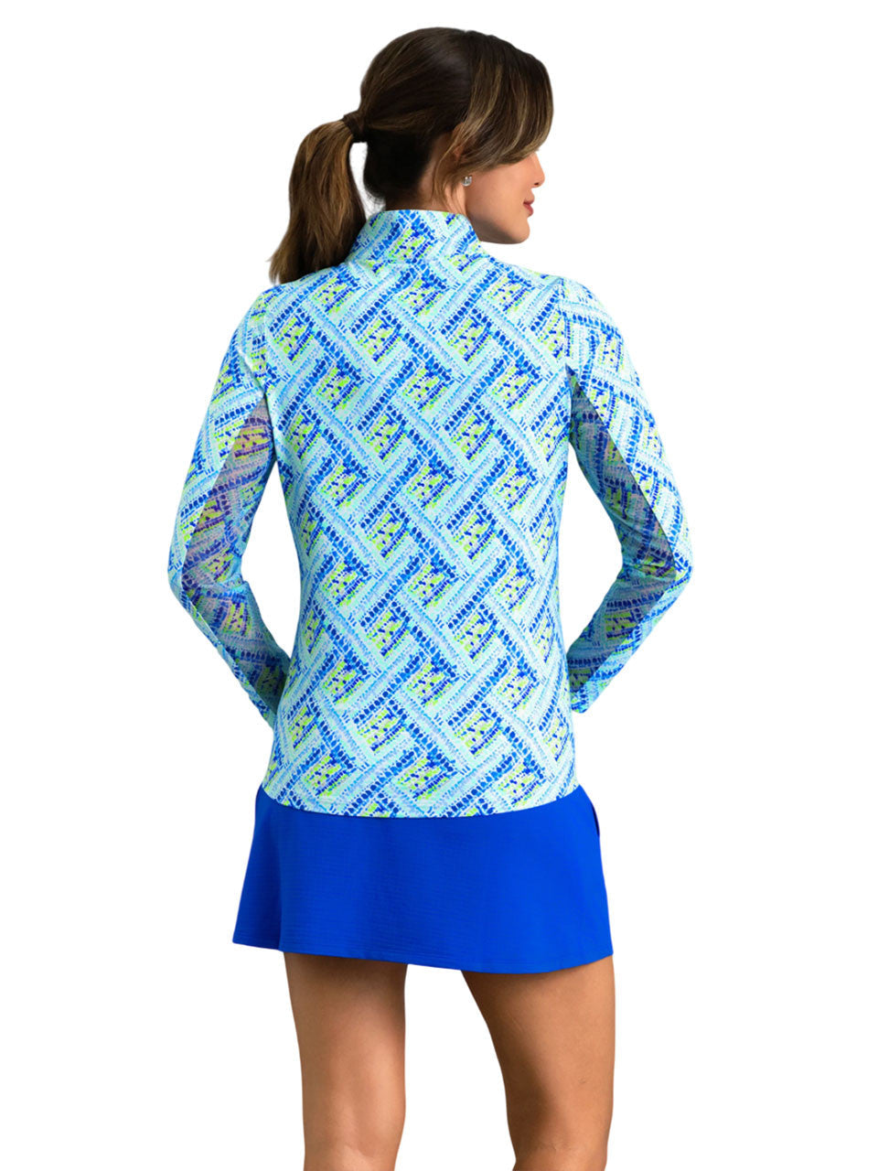 IBKUL Nina Long Sleeve Mock Neck Top - Blue Multi