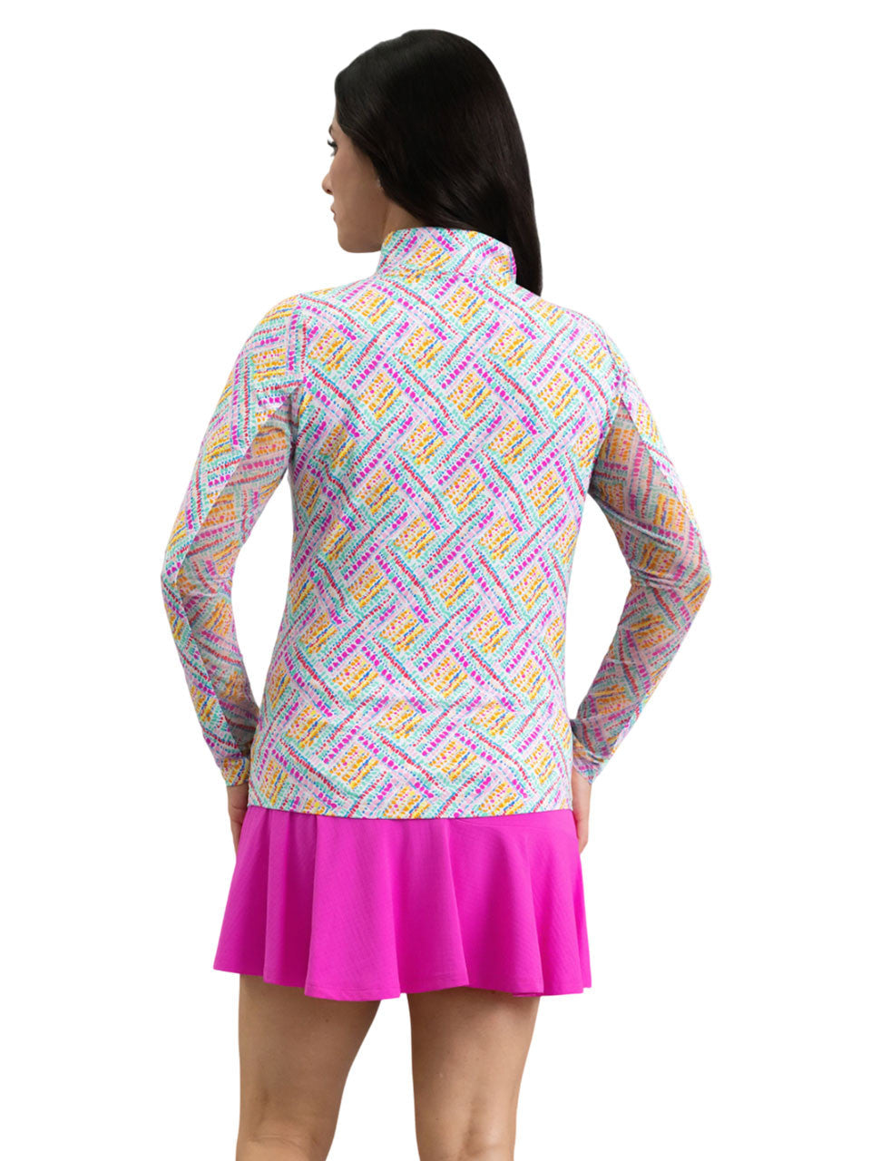 IBKUL Nina Long Sleeve Mock Neck Top - Hot Pink Multi
