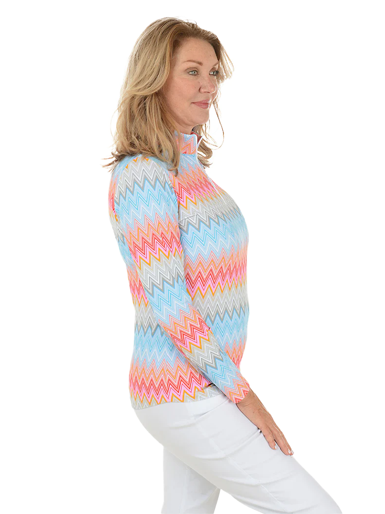 IBKUL Susan Long Sleeve Mock Neck Top - Candy Pink Multi