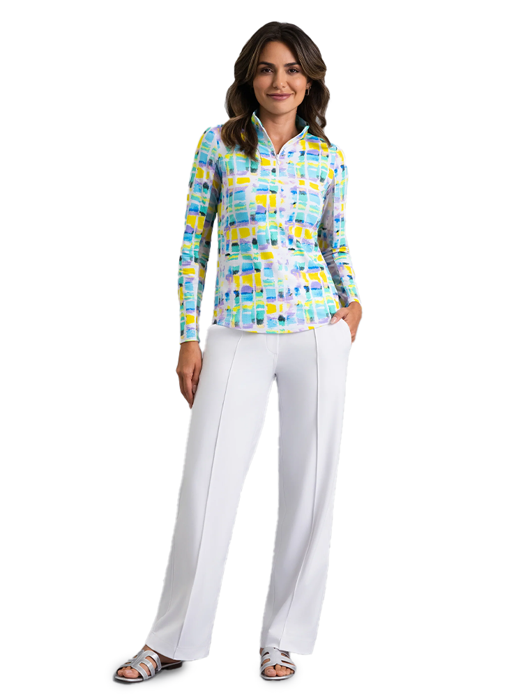IBKUL Tatiana Print Long Sleeve Mock Neck Top - Turquoise Multi